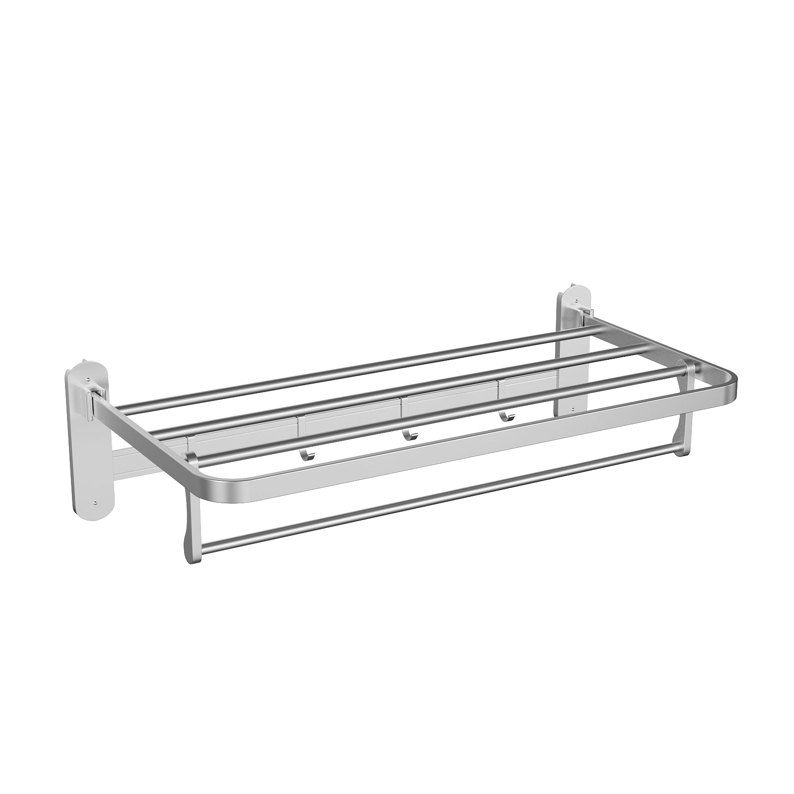 1_00000 Wall Mount Stainless Steel Towel Rack With Storage Shelf & Hooks, Rust Proof Bathroom Organiser - Image 1