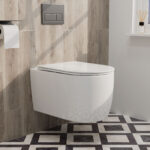 MOYU Minimalist Wall Hung Toilet, Gloss White Ceramic Wall Mounted WC with Soft Close Lid for Contemporary Bathrooms - Image 8