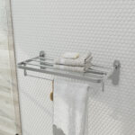 Wall Mount Stainless Steel Towel Rack With Storage Shelf & Hooks, Rust Proof Bathroom Organiser - Image 6