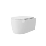 MOYU Minimalist Wall Hung Toilet, Gloss White Ceramic Wall Mounted WC with Soft Close Lid for Contemporary Bathrooms - Image 3
