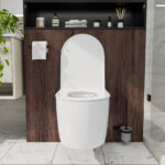 MOYU Minimalist Wall Hung Toilet, Gloss White Ceramic Wall Mounted WC with Soft Close Lid for Contemporary Bathrooms - Image 7