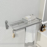 Wall Mount Stainless Steel Towel Rack With Storage Shelf & Hooks, Rust Proof Bathroom Organiser - Image 7