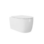 MOYU Minimalist Wall Hung Toilet, Gloss White Ceramic Wall Mounted WC with Soft Close Lid for Contemporary Bathrooms