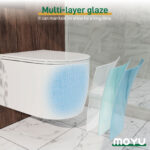 MOYU Minimalist Wall Hung Toilet, Gloss White Ceramic Wall Mounted WC with Soft Close Lid for Contemporary Bathrooms - Image 9