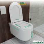 MOYU Minimalist Wall Hung Toilet, Gloss White Ceramic Wall Mounted WC with Soft Close Lid for Contemporary Bathrooms - Image 12
