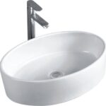 Oval Glossy Ceramic Vessel Sink, Modern Above Counter Bathroom Wash Basin